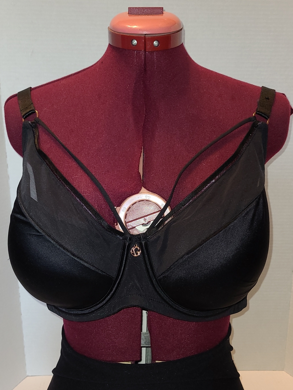 Ashley Graham Black Underwire Full-Coverage Bra with Mesh Detail 40 DDD